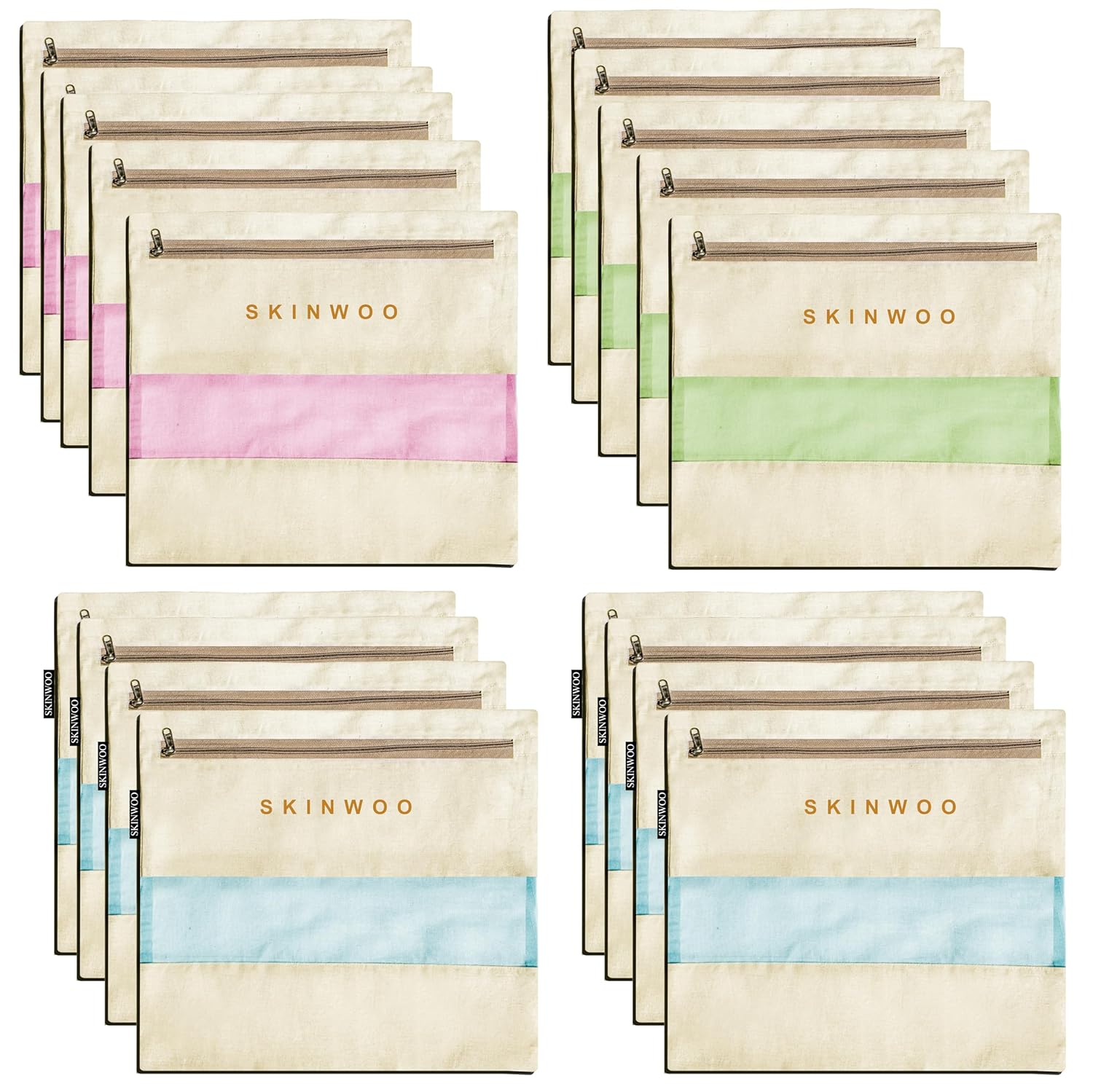 Skinwoo Cotton Saree bags storage/Covers for clothes Set of 12, Large Cloth Cover (15 x 17 Inches) with Zip Closure for Clothes and Wardrobe Organizer with Transparent Mesh Window (12)