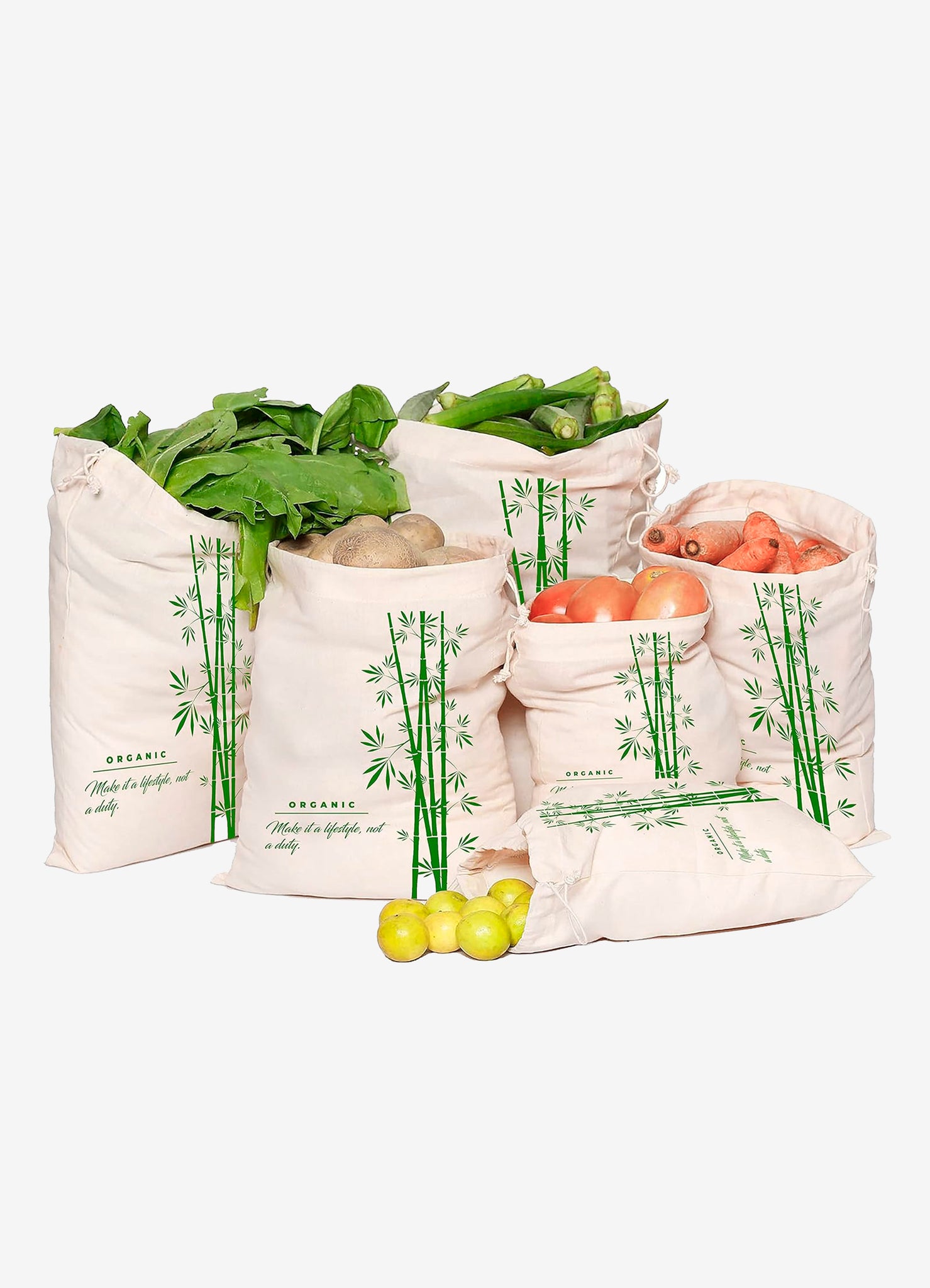 SKINWOO 100% Cotton Set of 6 Reusable Fridge Storage Bags (10x13 Inches) for Vegetables and Fruits Multipurpose Eco Friendly Bags