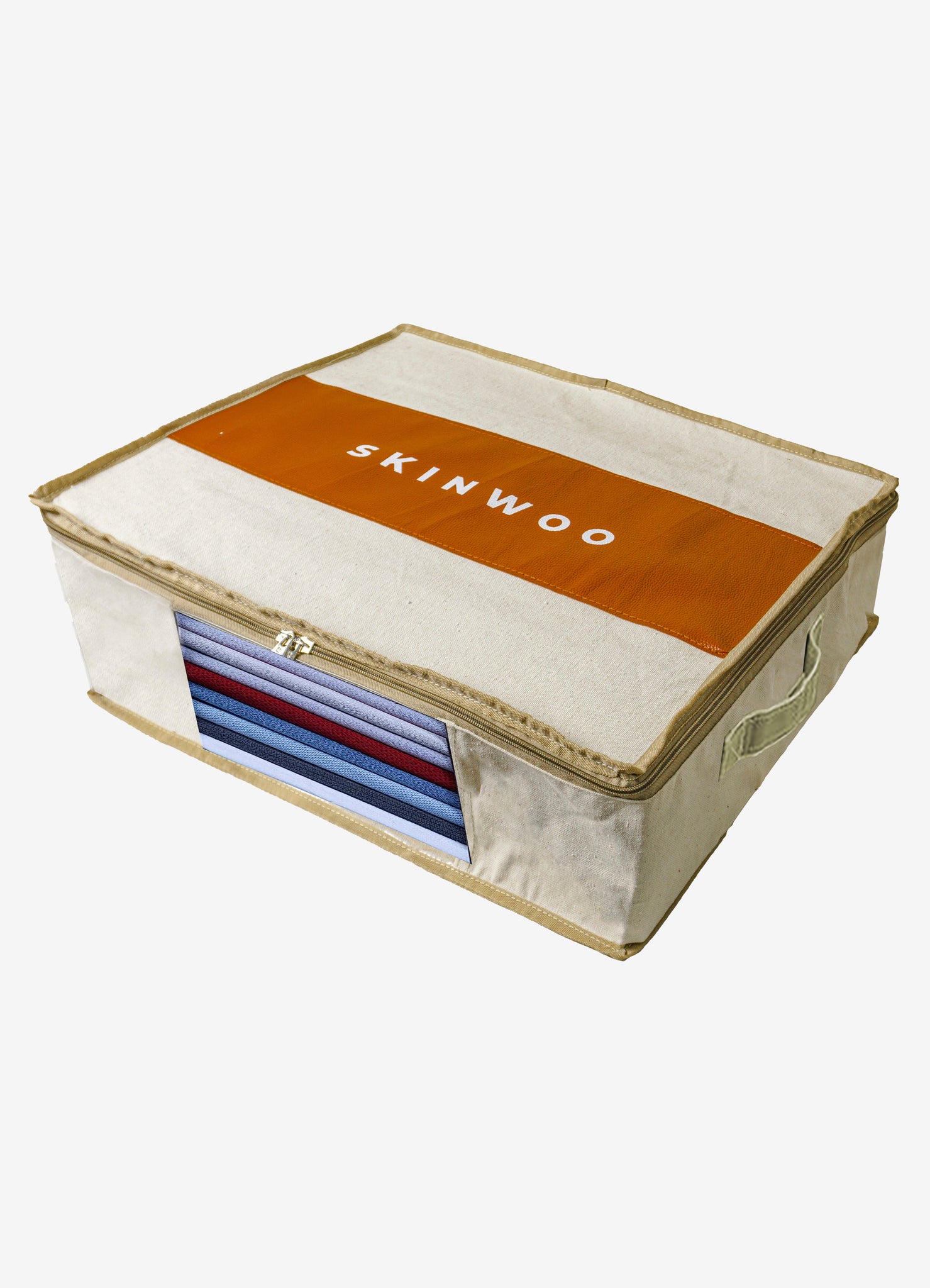 Skinwoo Large Clothes Storage Bag, Canvas Clothes Organizer with Dual Zipper Reinforced Carrying Handles for Blanket Lehenga Comforter Sweater Closet Storage Container (20×7×22 Inches, Pack of 1)